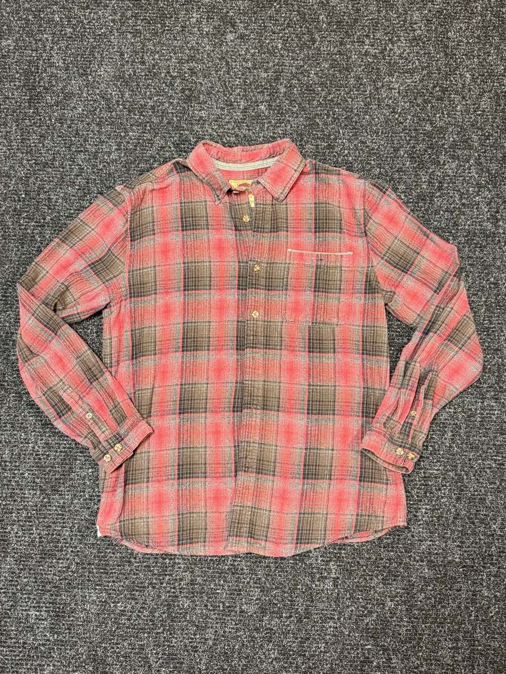 Boston's Traders Mens Plaid Flannel Shirt Red Brown Size L Outdoors Layers Fall